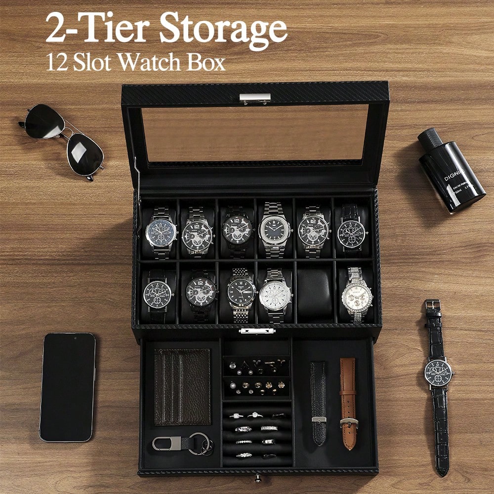 12 Slot Leather Watch Box with - огляд і ціна Luxury Watch Tier